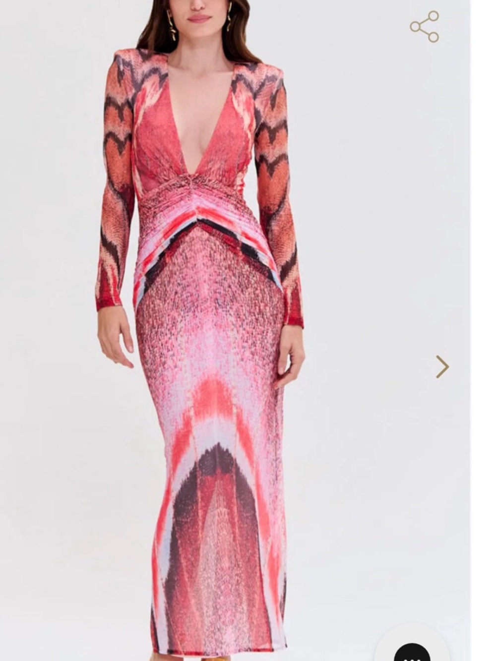 PatBO Coral Pink Printed Long Sleeve V-Neck Maxi Dress m
